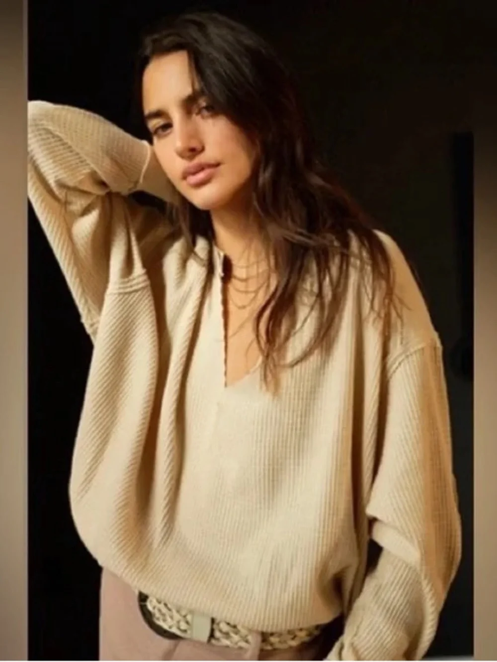 Free People Owen Thermal Waffle Knit Pullover Sz Small